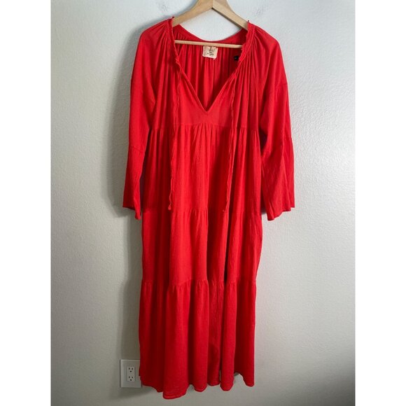 9seed Maxi Dress Womens Size 2 Majora Long Sleeve Dahila Front Neck Tie Tiered - Picture 14 of 16